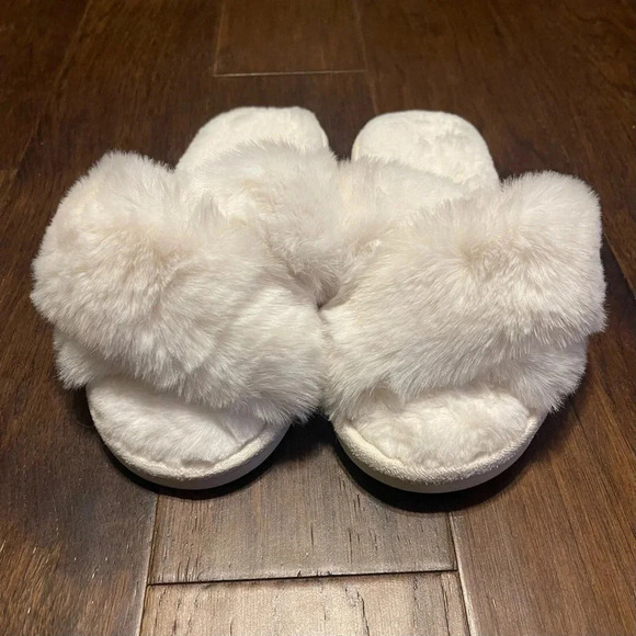 Comfy Slippers Memory Foam Cross Band Open Toe Fuzzy Slides House Shoes - Picture 5 of 9